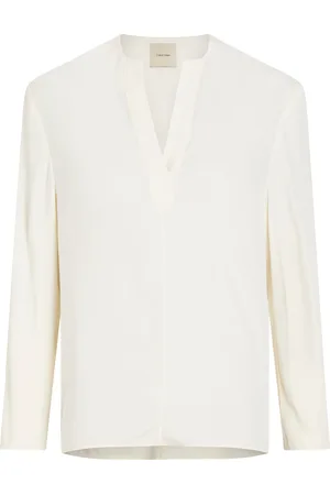 Calvin Klein Recycled Cdc Ls V Neck Blouse Tops Blouses Long-sleeved White