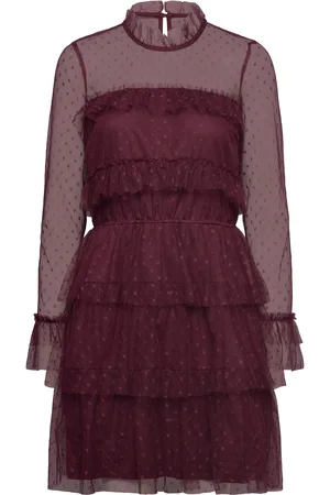 BUBBLEROOM Rhoda Dotted Mesh L/S Dress Dresses Evening Dresses Burgundy