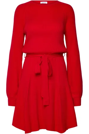 BUBBLEROOM Rib Knitted Skater Dress Dresses Knitted Dresses Red