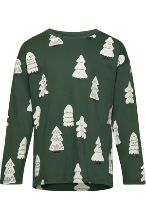 Lindex Top Ls Happy Tree Aop Tops T-shirts Long-sleeved T-shirts Green