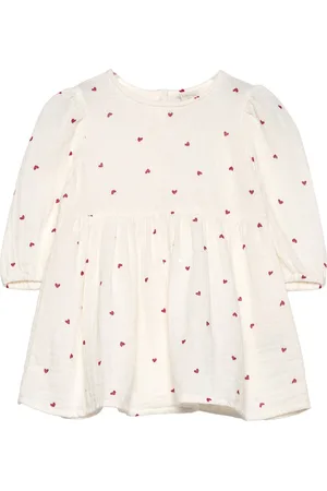 Lindex Dress Woven W Hearts Dresses & Skirts Dresses Baby Dresses Long-sleeved Baby Dresses White
