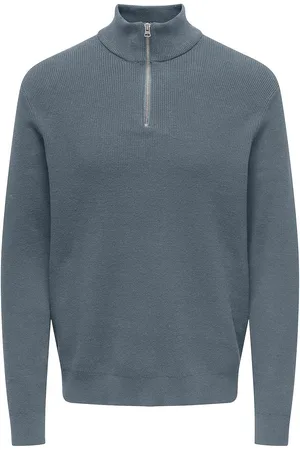 Only & Sons Onsphil Reg 12 Struc Half Zip Knit Noos Tops Knitwear Half Zip Jumpers Blue