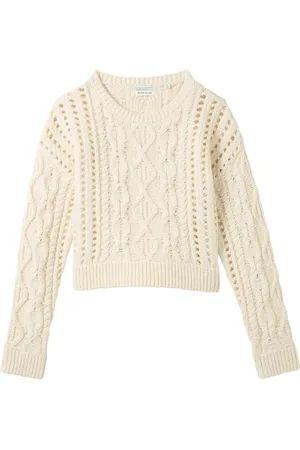 TOM TAILOR Cropped Cable Knit Tops Knitwear Pullovers Cream