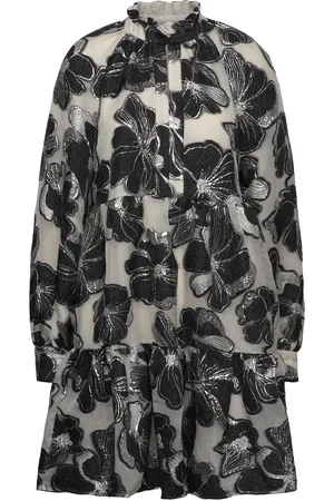 STINE GOYA Tier Voluminous Ruffle Mini Dress, Designers Short Dress Black
