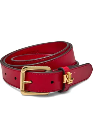 Ralph Lauren Logo-Keeper Leather Skinny Belt Vyö Red