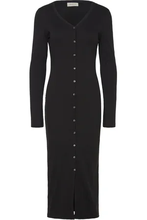 Calvin Klein Woven Label Ls Rib Dress Polvipituinen Mekko Black
