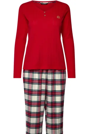 Ralph Lauren Lrl L/S Knit Henley Long Pant Pj Set Pyjama Red