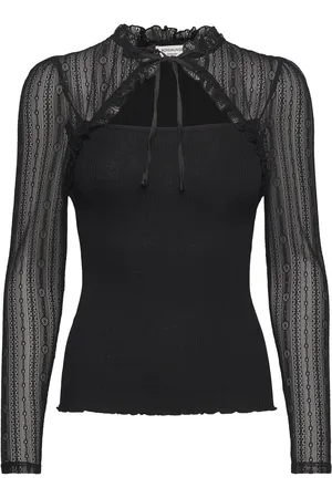 Rosemunde Beatha Silk Blouse W/ Lace Tops Blouses Long-sleeved Black
