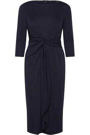 Ralph Lauren Twist-Front Stretch Jersey Midi Dress Polvipituinen Mekko Navy