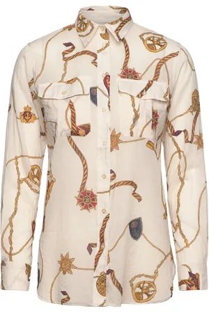 Ralph Lauren Classic Fit Print Cotton Voile Shirt Tops Shirts Long-sleeved Cream