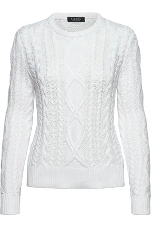 Ralph Lauren Aran-Knit Cotton-Blend Crewneck Sweater Tops Knitwear Jumpers White