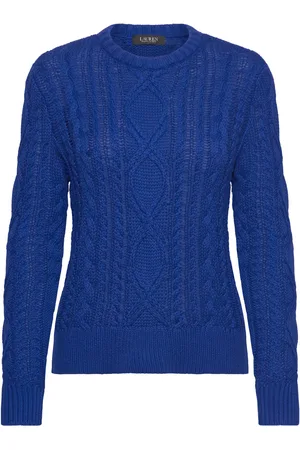 Ralph Lauren Aran-Knit Cotton-Blend Crewneck Sweater Tops Knitwear Jumpers Blue