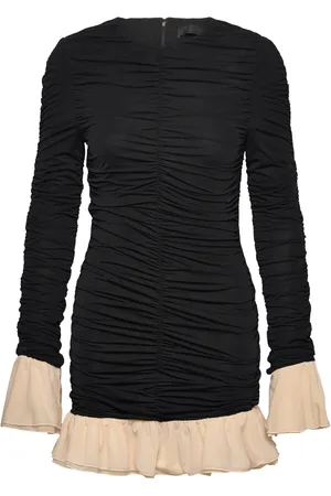 ROTATE Mini Ruched Ls Dress Designers Short Dress Black