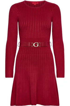 Guess Ls Rib Pleated Paige Swtr Drs Lyhyt Mekko Red