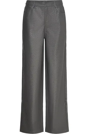 ROTATE High Waist Braided Pants Designers Trousers Leather Leggings-Housut Grey