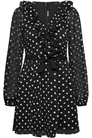 ROTATE Chiffon Ruffle Mini Dress Designers Short Dress Black