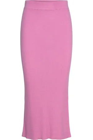 Davida Cashmere Fine Knit Rib Skirt Skirts Knee-length & Midi Skirts Pink