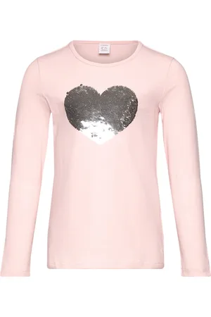 Lindex Top Ls Heart Flip Sequins Tops T-shirts Long-sleeved T-shirts Pink