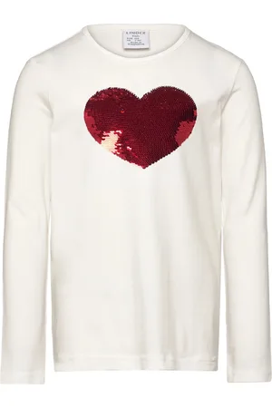 Lindex Top Ls Heart Flip Sequins Tops T-shirts Long-sleeved T-shirts White