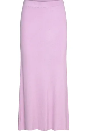 Davida Cashmere Fine Knit Rib A-Line Skirt Skirts Knee-length & Midi Skirts Pink