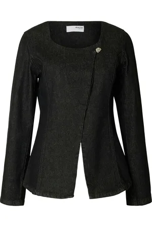 SELECTED Slfcora U-Neck Fitted Denim Blazer Blazers Double Breasted Blazers Black