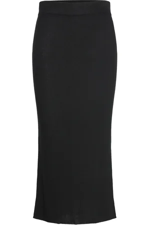 Davida Cashmere Fine Knit Rib Skirt Skirts Knee-length & Midi Skirts Black