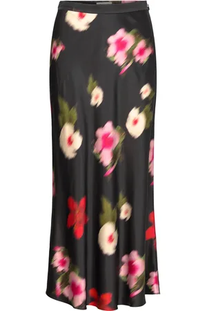 GANT Midi Floral Print A-Line Skirt Skirts Knee-length & Midi Skirts Black