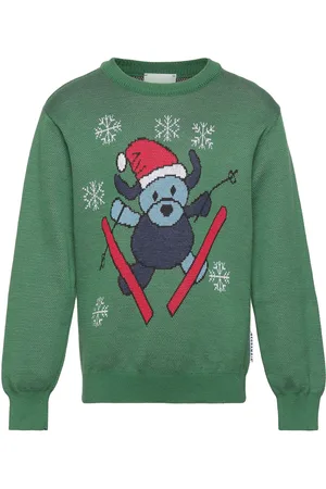 Geggamoja Knitted Crew Neck Sweater Mossgreen Tops Sweat-shirts & Hoodies Sweat-shirts Green