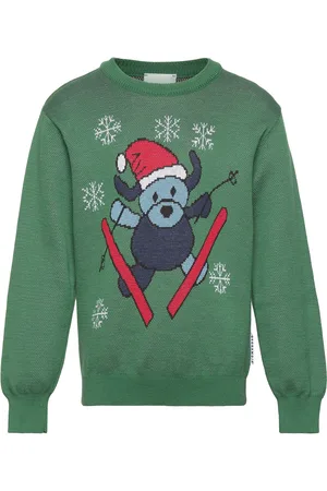 Geggamoja Knitted Crew Neck Sweater Mossgreen Tops Sweat-shirts & Hoodies Sweat-shirts Green