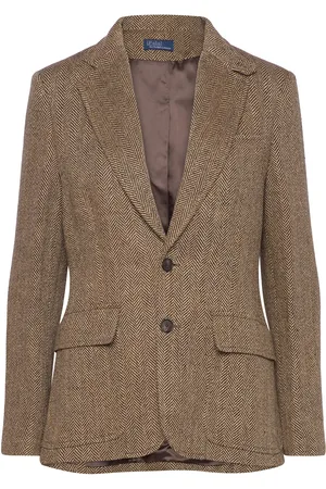 Ralph Lauren Herringb Linen-Blend Blazer Blazers Single Breasted Blazers Brown
