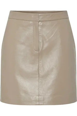 Y.A.S Lyma Hmw Leather Skirt Noos Lyhyt Hame Beige