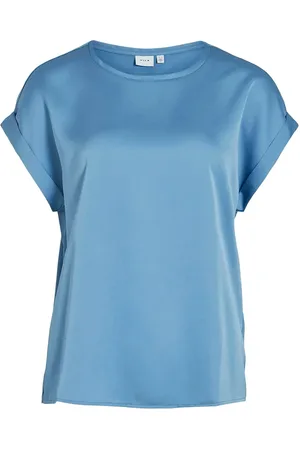 VILA Viellette S/S Satin Top - Noos Tops T-shirts & Tops Short-sleeved Blue