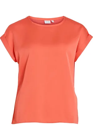 VILA Viellette S/S Satin Top - Noos Tops T-shirts & Tops Short-sleeved Orange