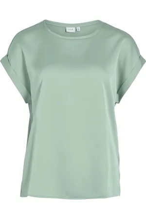 VILA Viellette S/S Satin Top - Noos Tops T-shirts & Tops Short-sleeved Green