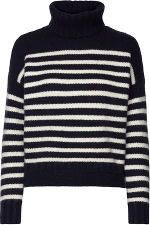 Ralph Lauren Striped Wool-Blend Turtleneck Sweater Tops Knitwear Turtleneck Navy