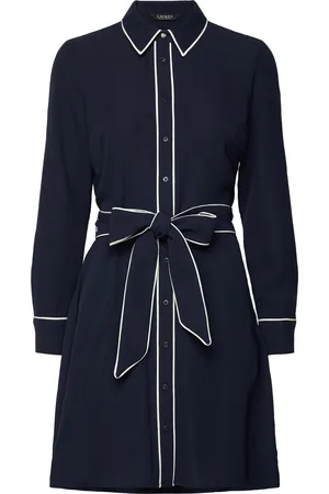 Ralph Lauren Two-T Belted Georgette Shirtdress Lyhyt Mekko Navy