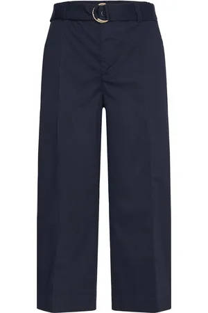 Ralph Lauren Micro-Sanded Twill Belted Wide-Leg Pant Bottoms Trousers Culottes Navy