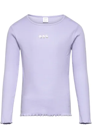 Lindex Top L S Rib Embroided Flower Tops T-shirts & Tops Long-sleeved Purple