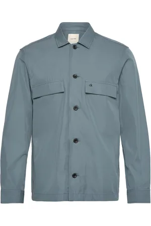 Calvin Klein Cotton Blend Overshirt Tops Overshirts Blue