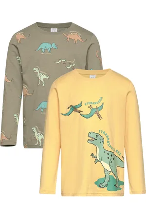 Lindex Top Ls Dinos 2 Pack Tops T-shirts Long-sleeved T-shirts Green