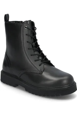 MANGO Lace-Up Leather Ankle Boots Bootsit Nauhalliset Saapikkaat Black