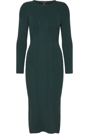 French Connection Kairi Rib Ls Midi Dress Polvipituinen Mekko Green