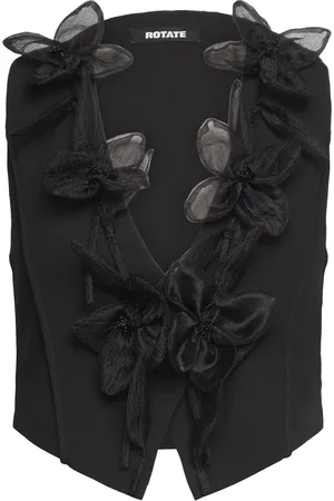 ROTATE Flower Waistcoat Blazers Sleeveless Blazers Black