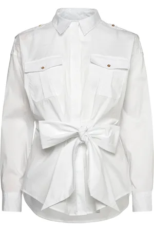 Ralph Lauren Tie-Front Cotton-Blend Shirt Tops Shirts Long-sleeved White