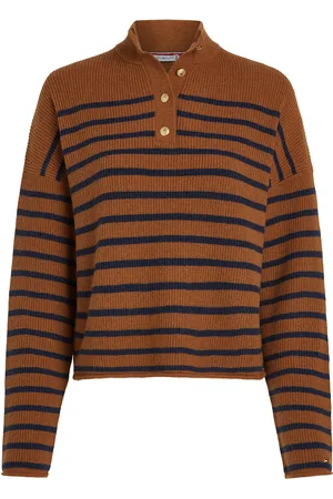 Tommy Hilfiger Gold Button Polo Ls Sweater Tops Knitwear Jumpers Brown