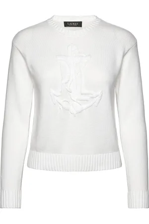 Ralph Lauren Anchor-Logo Combed Cotton Sweater Tops Knitwear Jumpers White