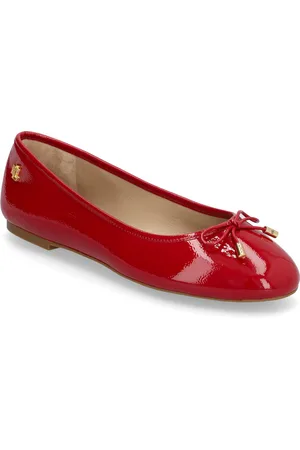 Ralph Lauren Jayna Crinkle Patent Leather Flat Ballerinat Red