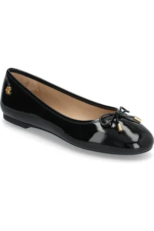 Ralph Lauren Jayna Crinkle Patent Leather Flat Ballerinat Black