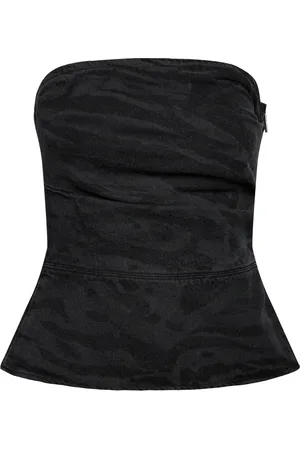 ROTATE Zebra Denim Top Designers Blouses Sleeveless Black