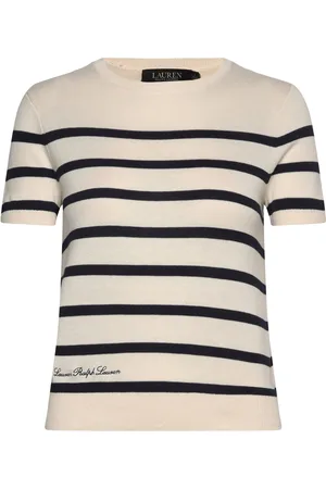 Ralph Lauren Striped Short-Sleeve Sweater Tops Knitwear Jumpers Cream